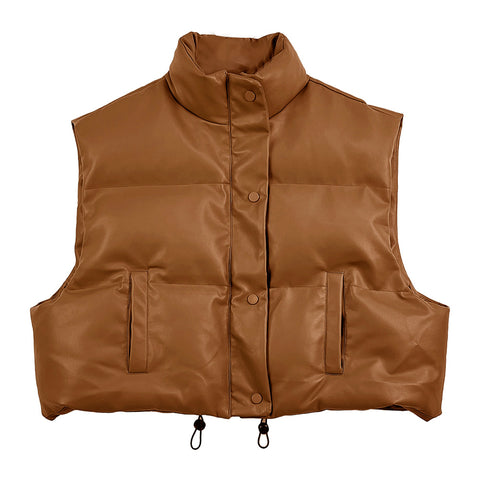Women Leather Padded Vest S002 Camel