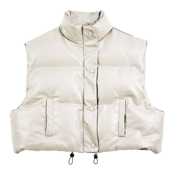 Women Leather Padded Vest S002 Ivory