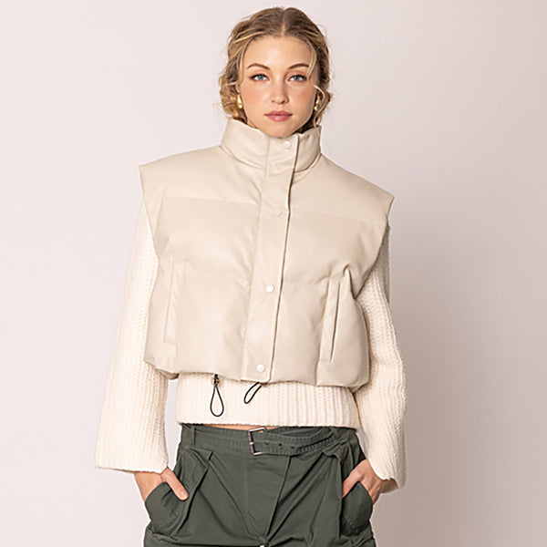 Women Leather Padded Vest S002 Ivory