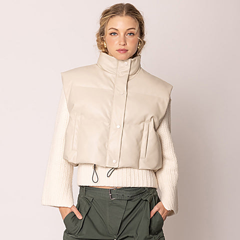 Women Leather Padded Vest S002 Ivory