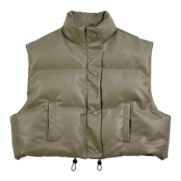 Women Leather Padded Vest S002 Olive