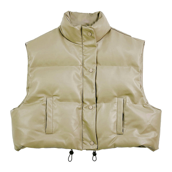 Women Leather Padded Vest S002 Sage