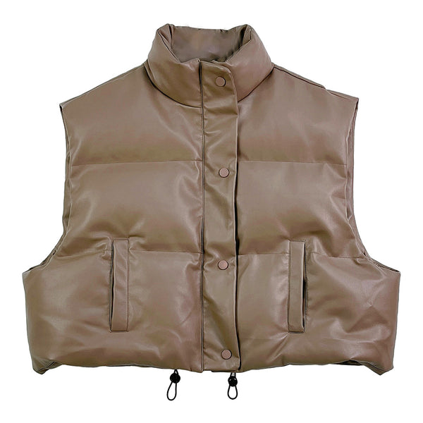 Women Leather Padded Vest S002 Taupe
