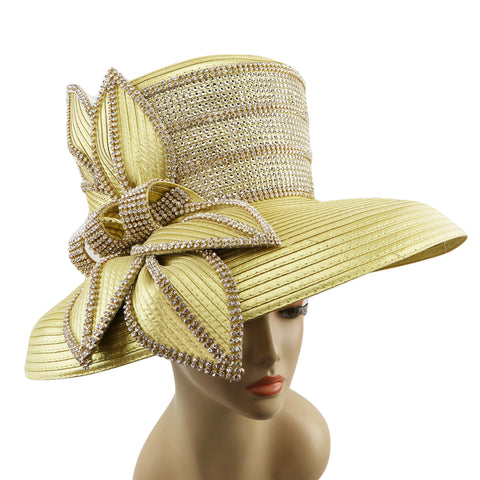Yellow straw hat with decorative bow on a mannequin head against a white background