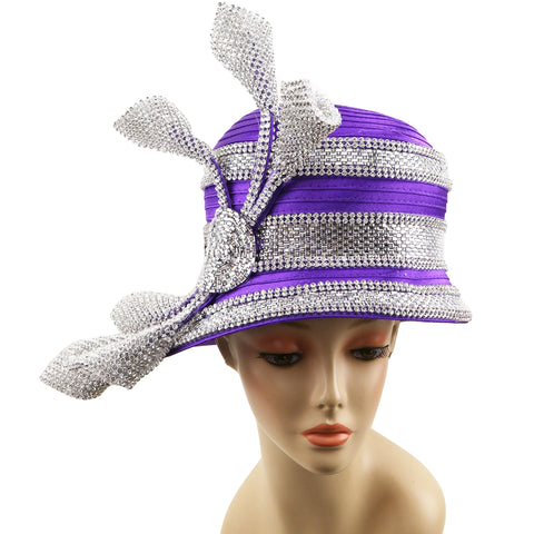 Satin Ribbon short brim with decorative bow, lace covered brim and rhinestone trim
