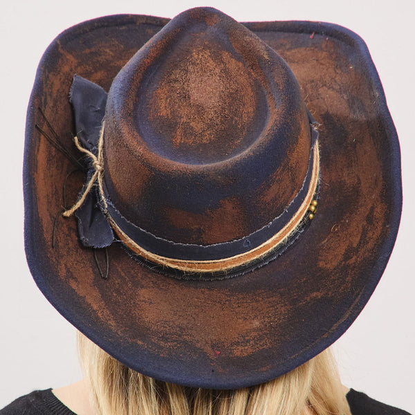 Women's Cowgirl Western Fedora Hat H0247-Blue