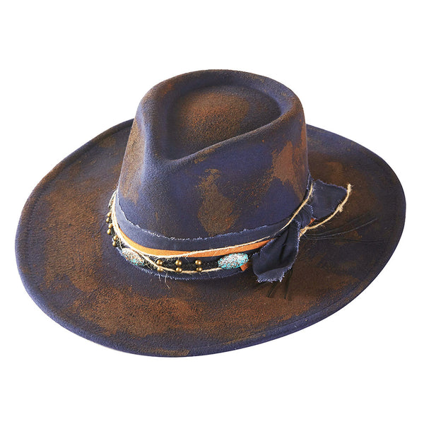 Women's Cowgirl Western Fedora Hat H0247-Blue