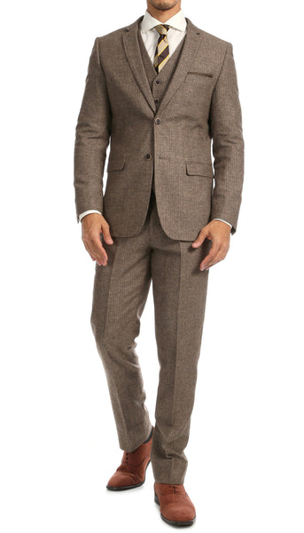 York Brown Slim Fit 3pc Herringbone Suit