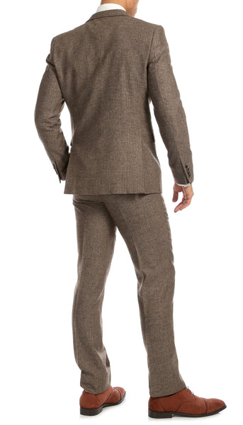 York Brown Slim Fit 3pc Herringbone Suit