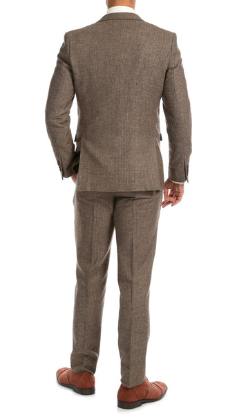 York Brown Slim Fit 3pc Herringbone Suit