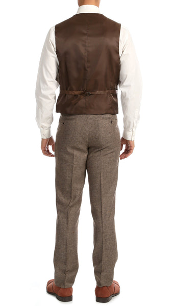 York Brown Slim Fit 3pc Herringbone Suit