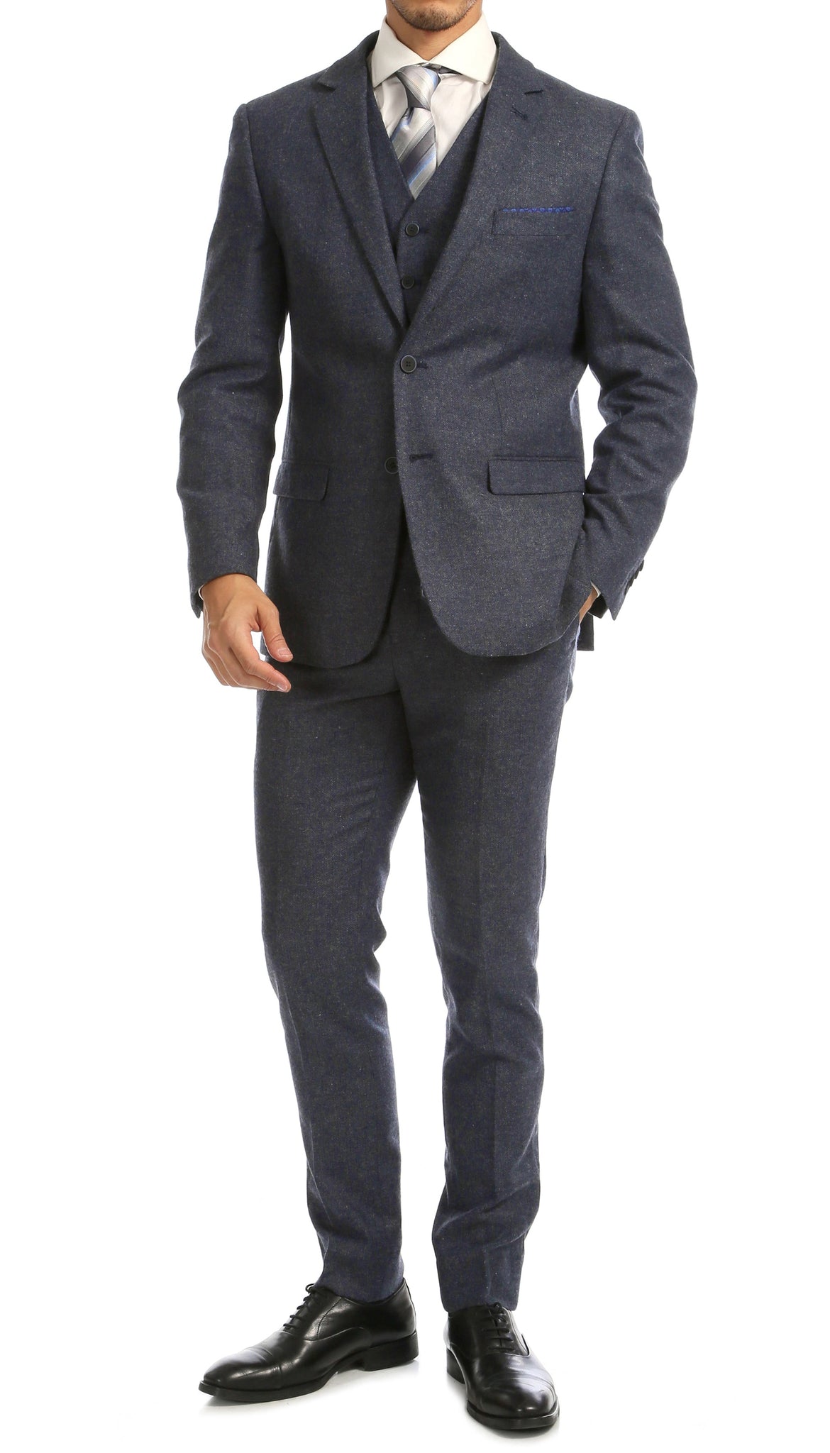 Men's Slim Fit Herringbone Suit-York Navy