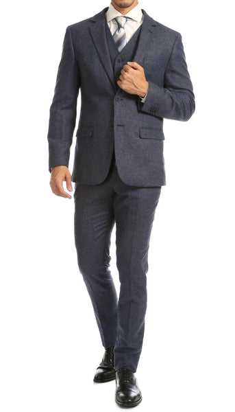 Men's Slim Fit Herringbone Suit-York Navy