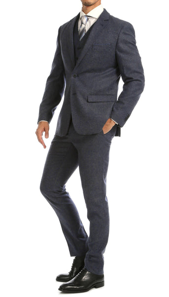 Men's Slim Fit Herringbone Suit-York Navy