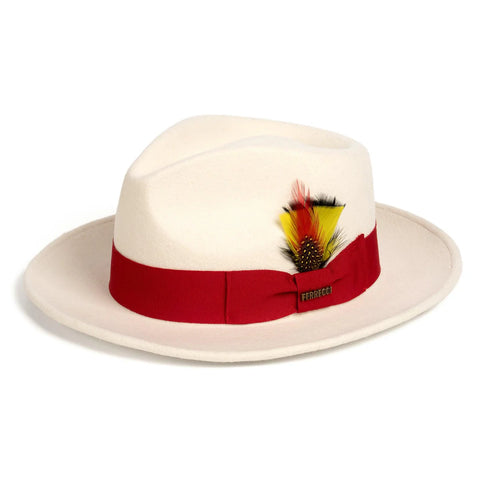 Men Church Fedora Hat- White Red