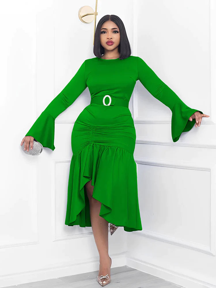 Women Church Dress-456C Green