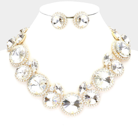Round Stone Evening Necklace with Earrings