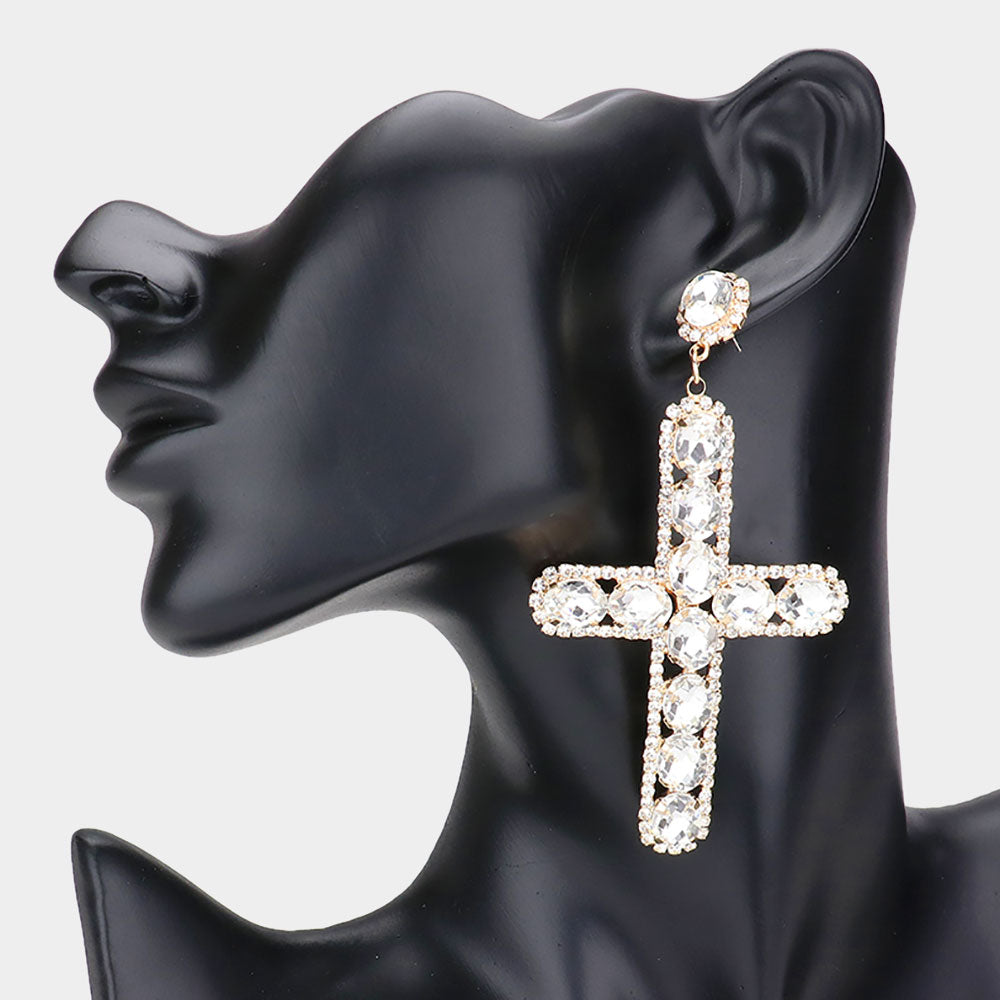 Diamond Cross Evening Earrings