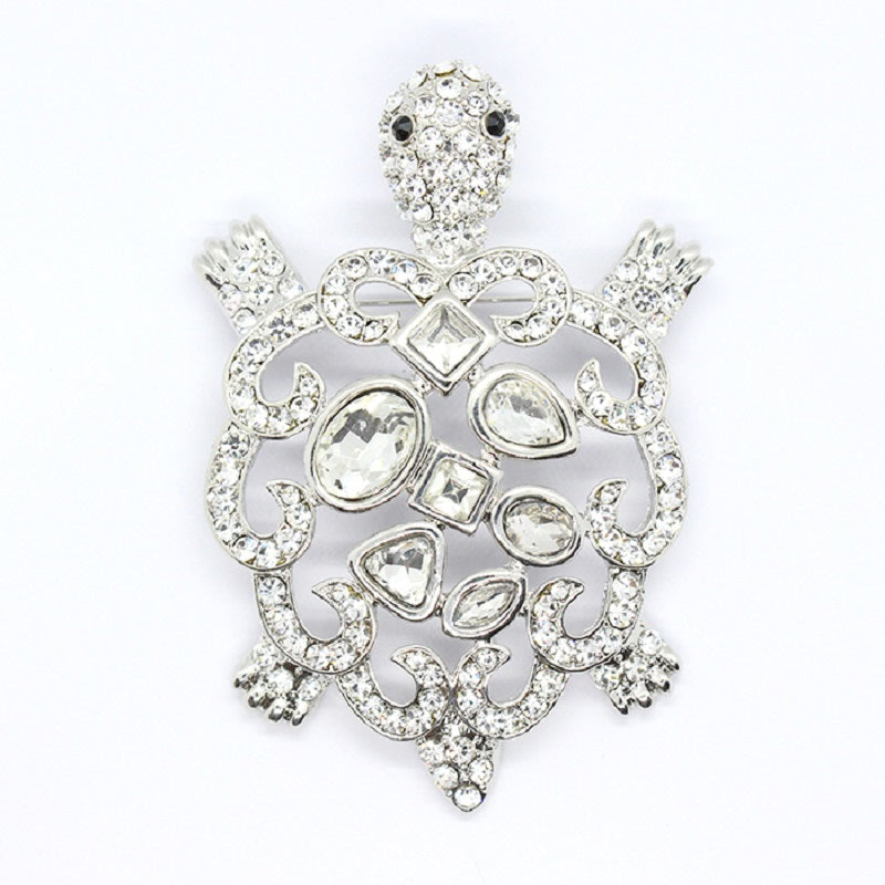SILVER TURTLE BROOCH CLEAR STONES ( 1342 SCL )