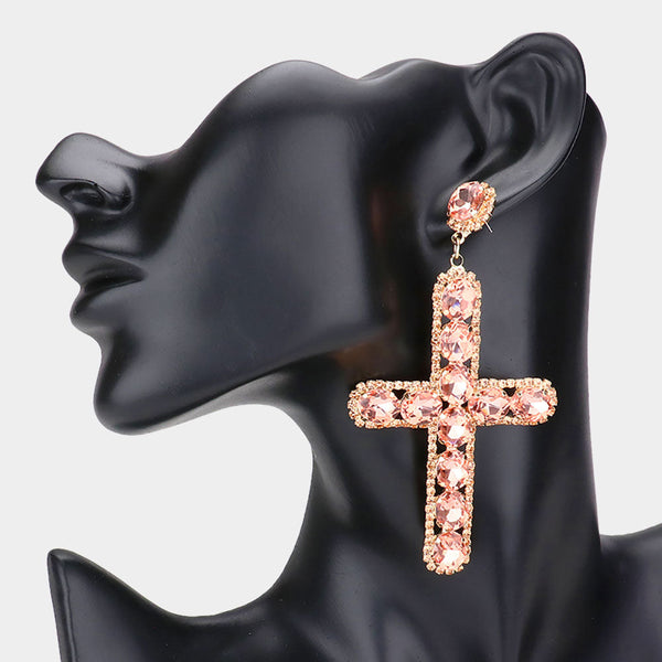 Diamond Cross Evening Earrings