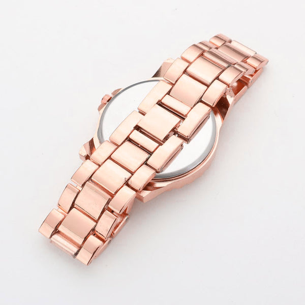 Rhinestone Embellished Round Dial Metal Band Watch