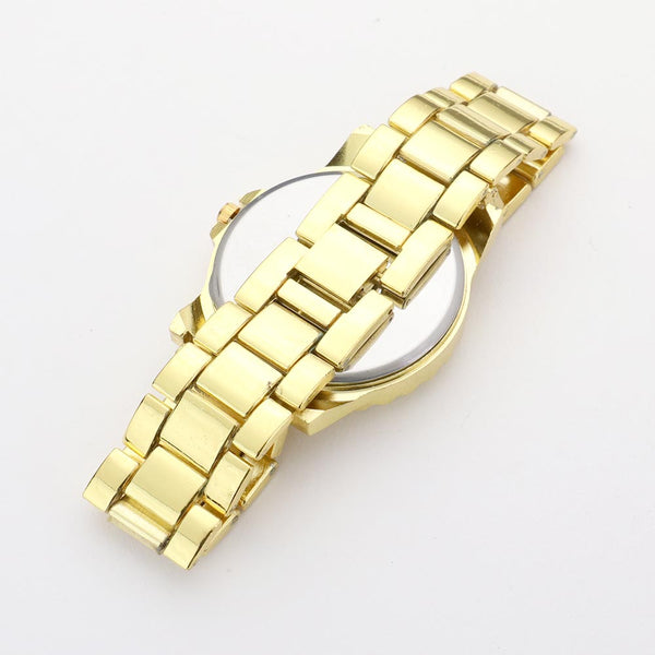 Rhinestone Embellished Round Dial Metal Band Watch