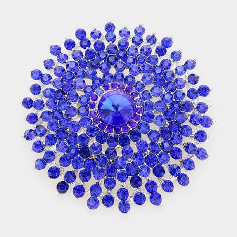 SILVER SUNBURST BROOCH BLUE STONES ( 06412 SBL )