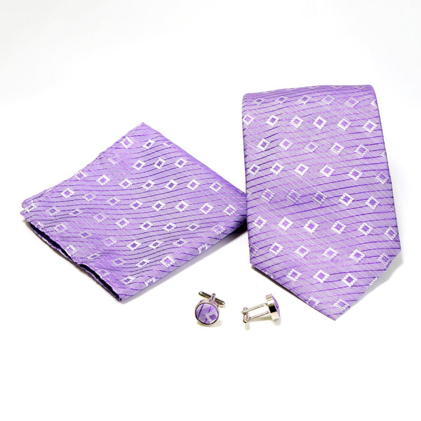 Men's Purple Squared-Striped Design 4-pc Necktie Box Set