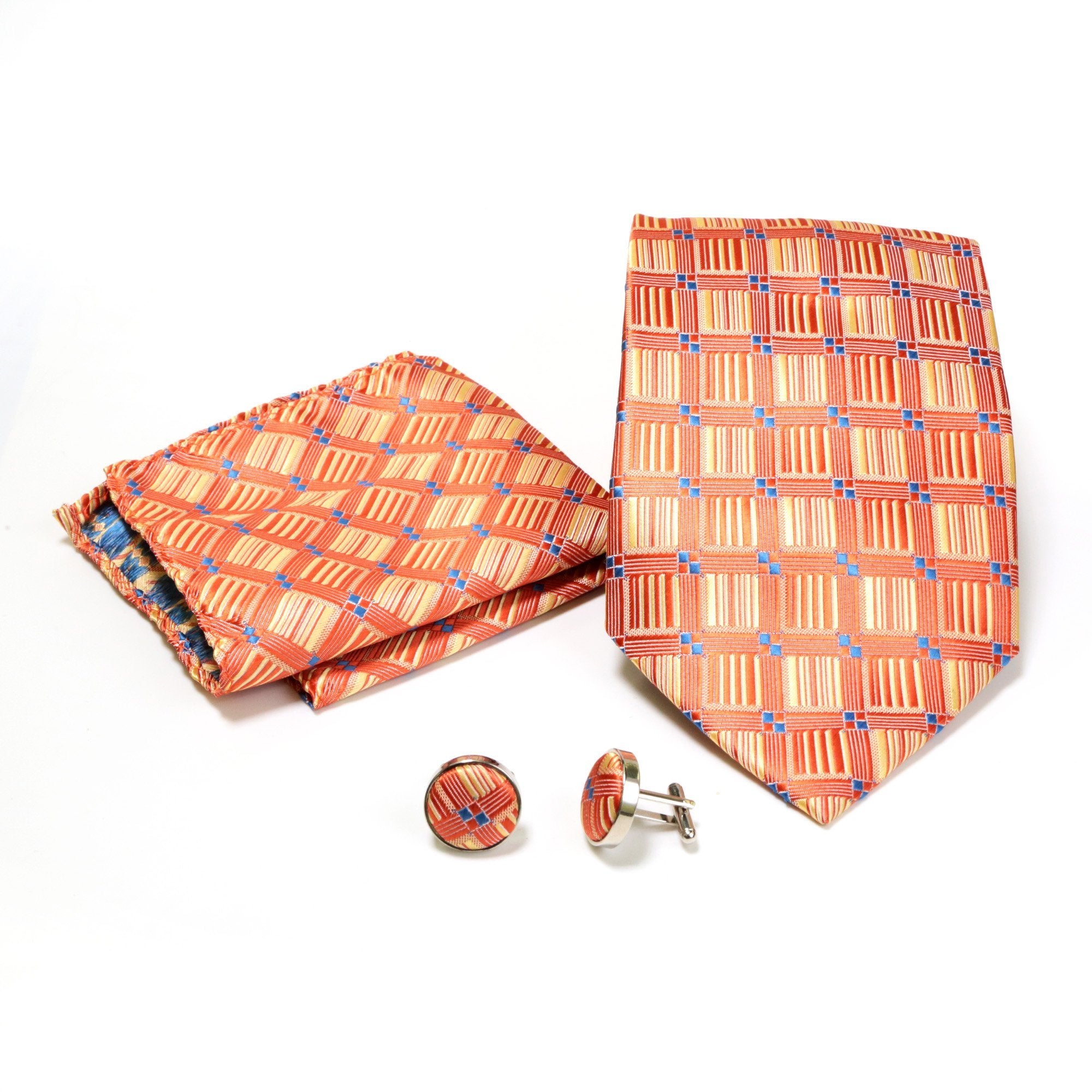 Men's Orange-Yellow Geometric Design 4-pc Necktie Box Set