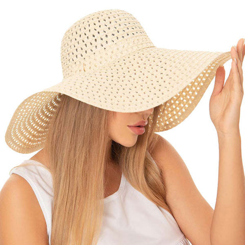Beige  Cut Out Straw Sun Hat.  Keep your styles on even when you are relaxing at the pool or playing at the beach. Large, comfortable, and perfect for keeping the sun off of your face, neck, and shoulders Perfect summer, beach accessory. Ideal for travellers who are on vacation or just spending some time in the great outdoors.