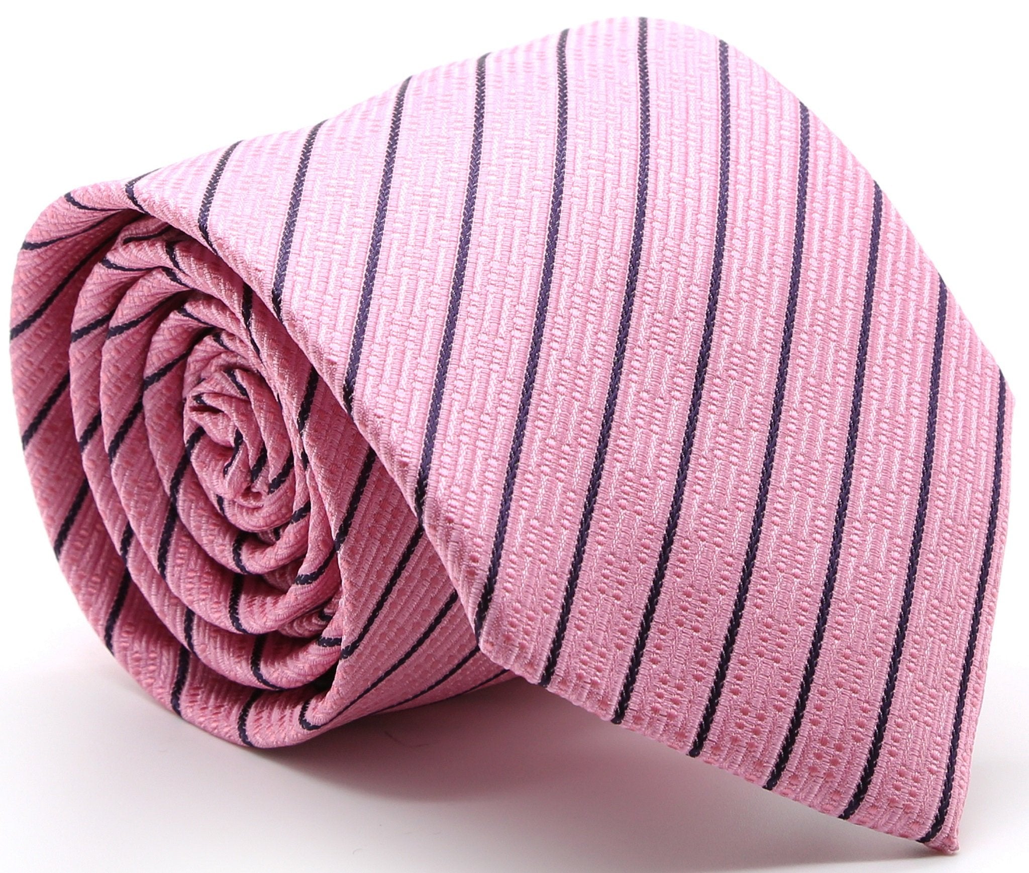 Mens Dads Classic Pink Striped Pattern Business Casual Necktie & Hanky Set C-10