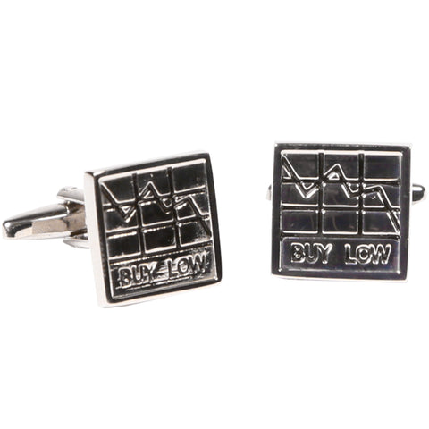 Silvertone Square Stock Market Graph Cufflinks Cufflinks with Jewelry Box