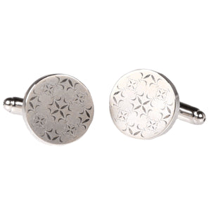 Silvertone Silver Pattern Cufflinks with Jewelry Box