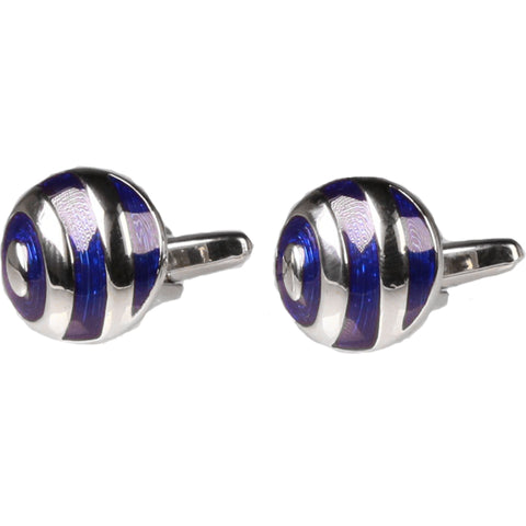 Silvertone Circle Blue Cufflinks with Jewelry Box