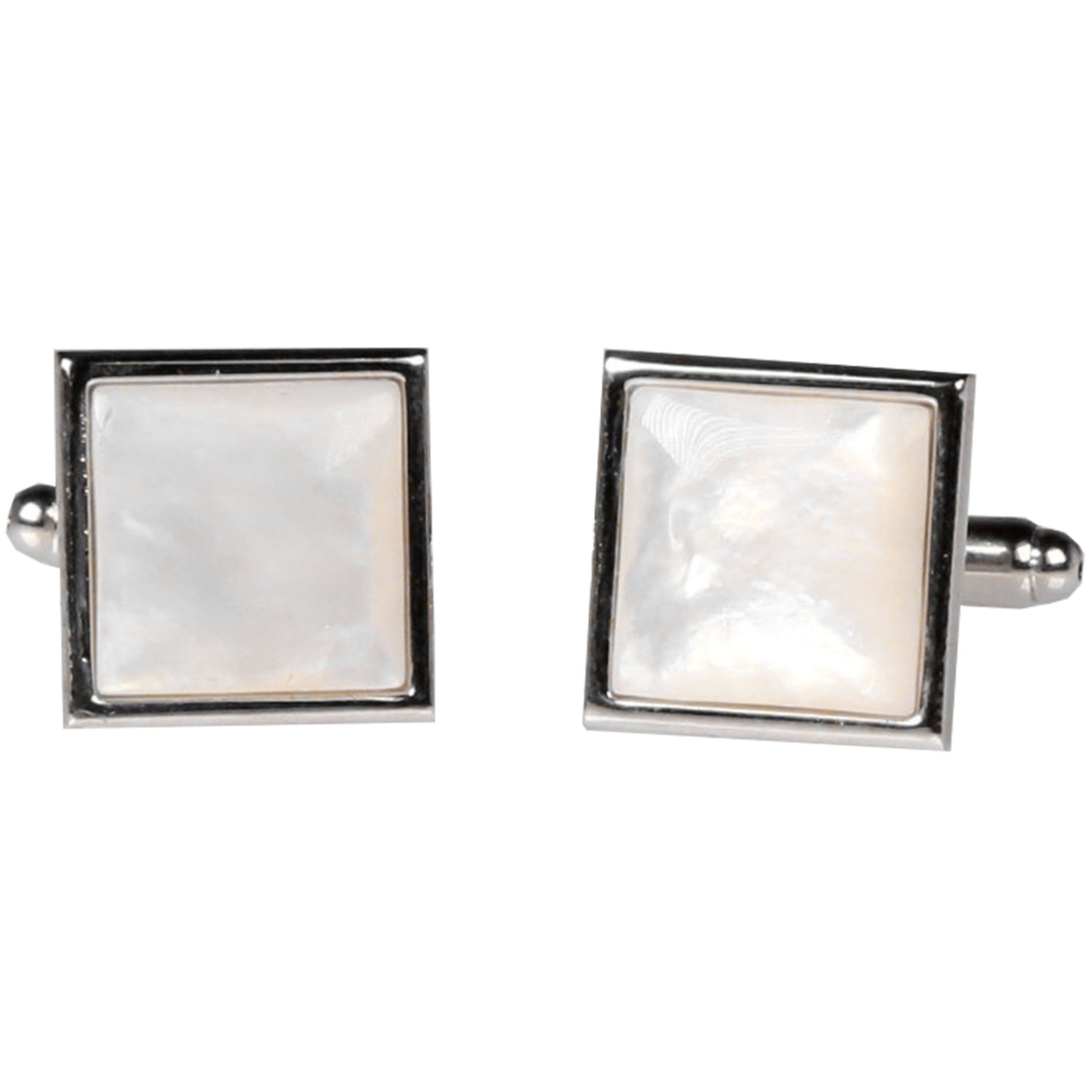 Silvertone Square Ivory Gemstone Cufflinks with Jewelry Box