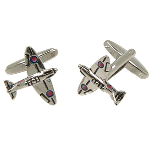Silvertone Novelty Fighter Aircraft Cufflinks with Jewelry Box