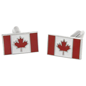 Silvertone Novelty Canadian Flag Cufflinks with Jewelry Box