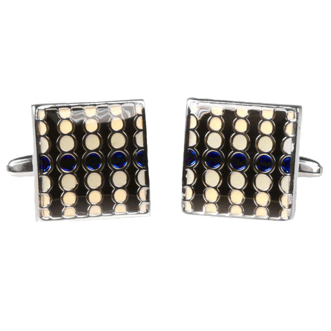 Silvertone Square Geometric Dots Cufflinks with Jewelry Box