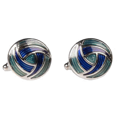 Silvertone Circle Geometric Pattern Cufflinks with Jewelry Box