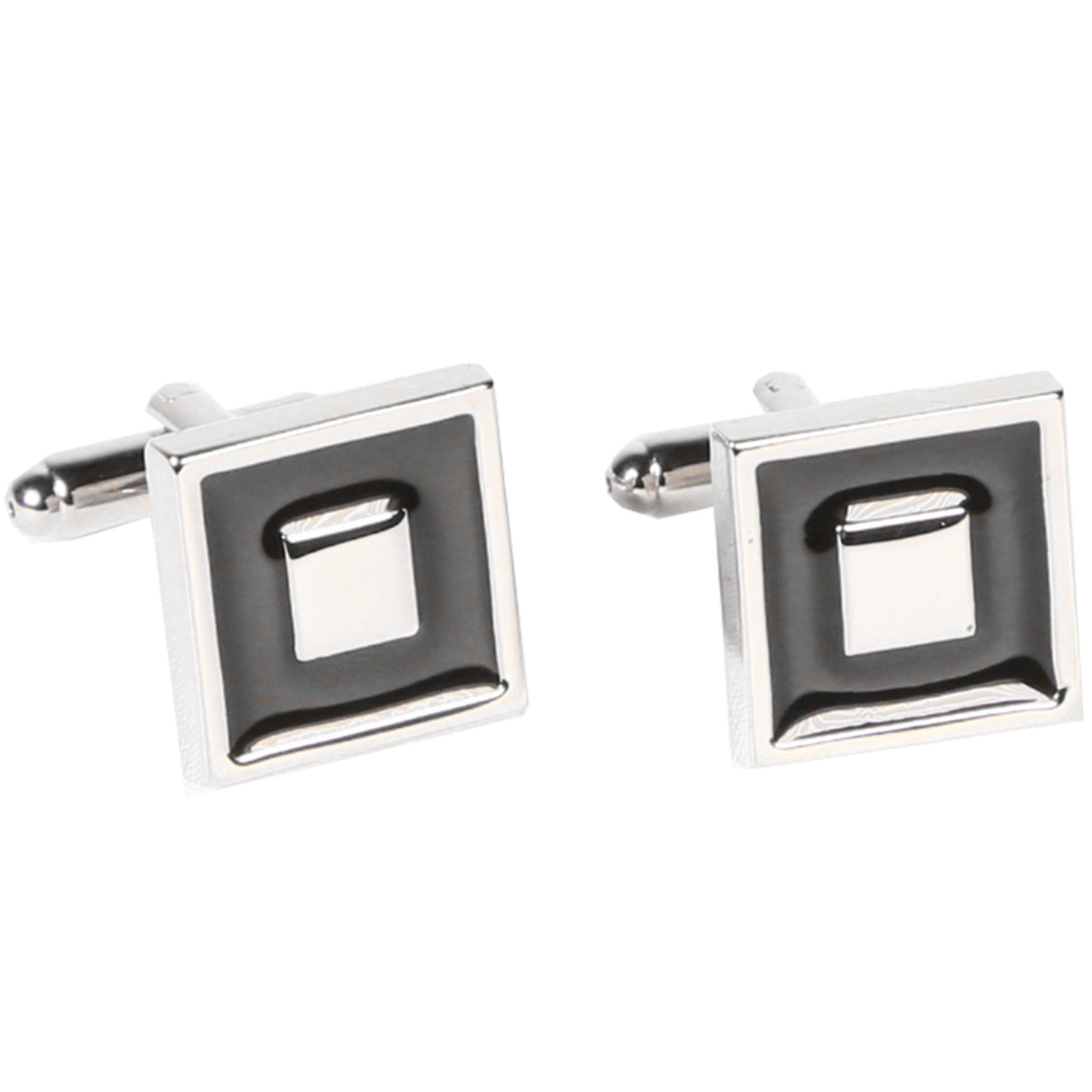 Silvertone Square Black Cufflinks with Jewelry Box