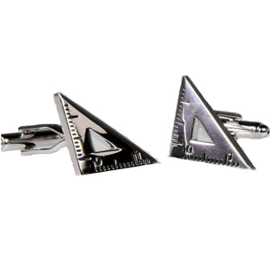 Silvertone Novelty Triangle Ruler Cufflinks with Jewelry Box