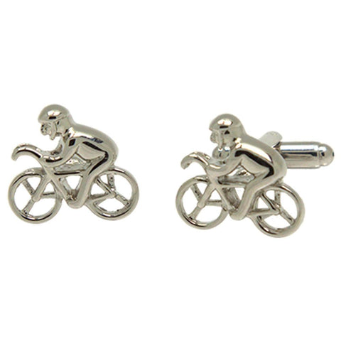 Silvertone Novelty Cyclist Cufflinks with Jewelry Box