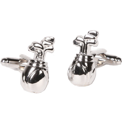 Silvertone Novelty Golf Clubs Cufflinks with Jewelry Box