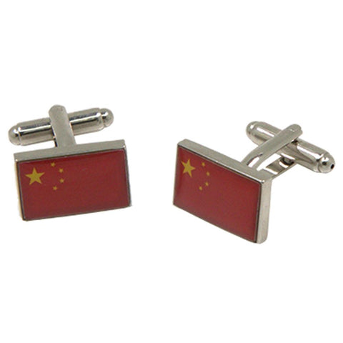 Silvertone Novelty Chinese Flag Cufflinks with Jewelry Box