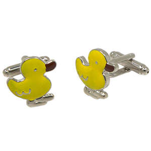 Silvertone Novelty Yellow Duck Cufflinks with Jewelry Box