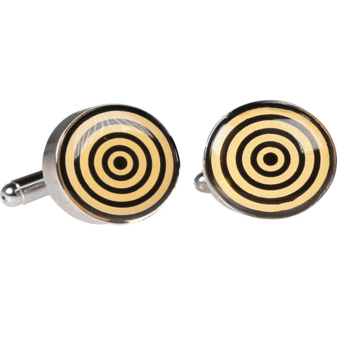 Silvertone Novelty Yellow Bullseye Cufflinks with Jewelry Box