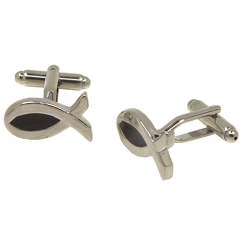 Silvertone Novelty Christian Fish Cufflinks with Jewelry Box