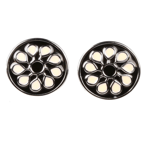 Silvertone Circle Geometric Pattern Cufflinks with Jewelry Box