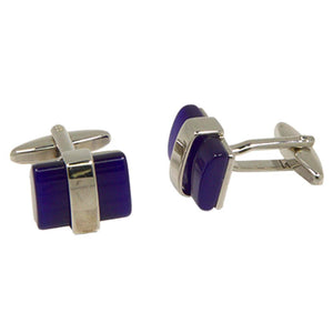Silvertone Square Blue Cufflinks with Jewelry Box