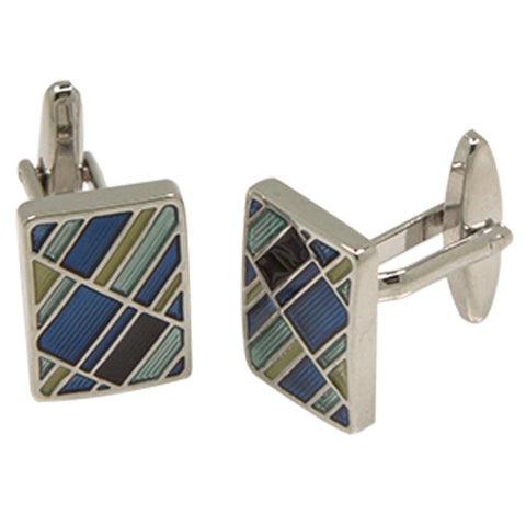 Silvertone Square Multicolor Cufflinks with Jewelry Box